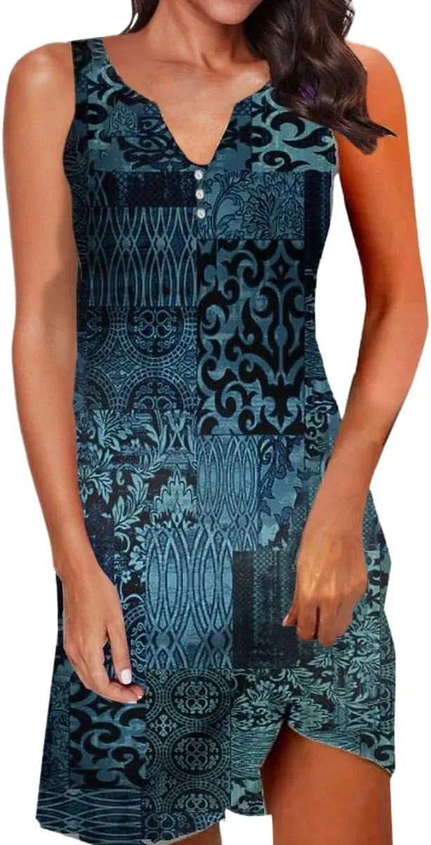 Women's Summer Casual Sleeveless Square Neck Dress 2025 Ruffle Boho Beach Cute Teen Short Sundress