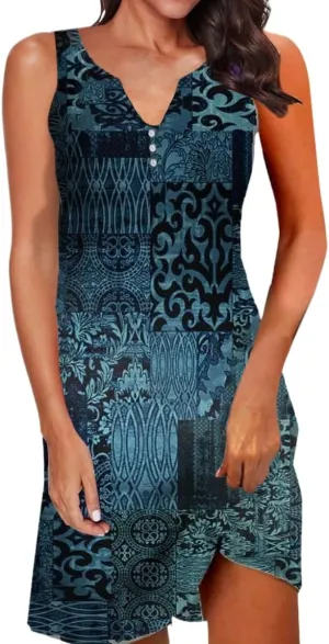 Women's Summer Casual Sleeveless Square Neck Dress 2025 Ruffle Boho Beach Cute Teen Short Sundress