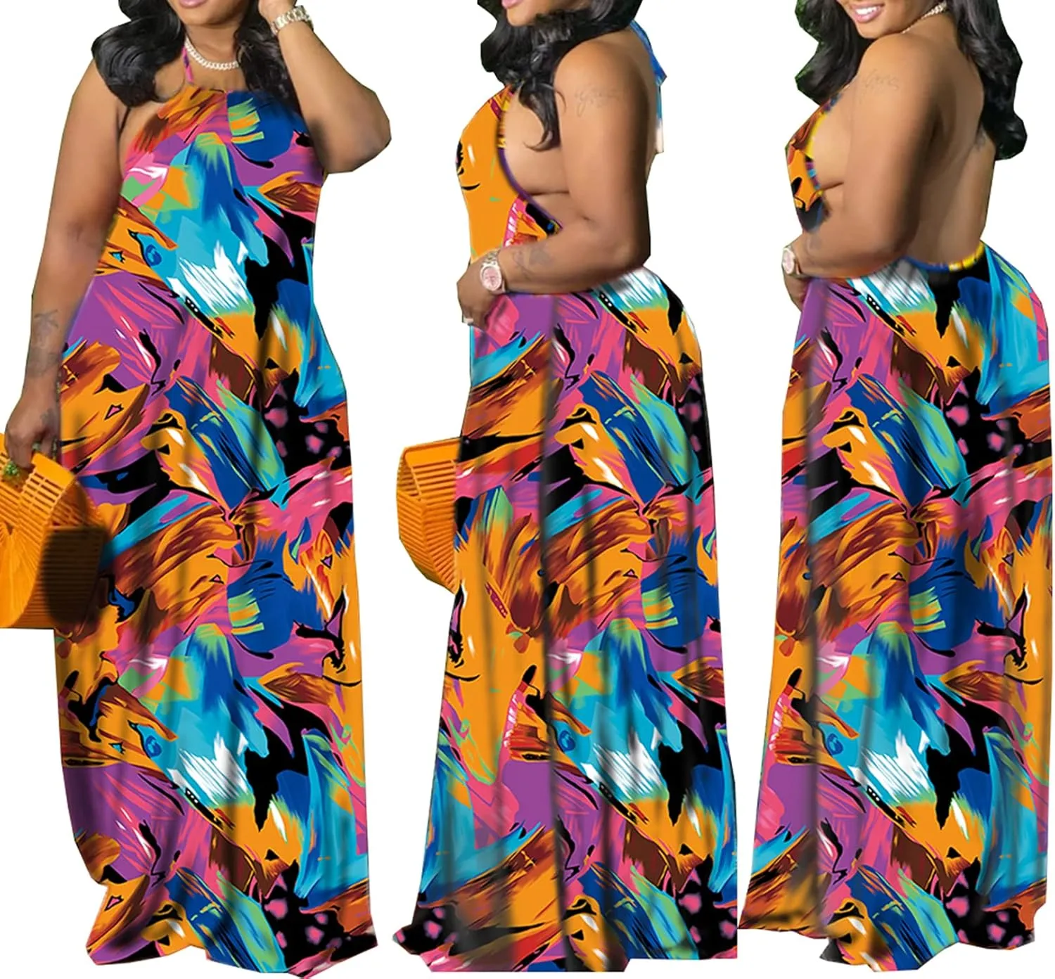 Women's Summer Sundress 2024 Sexy Floral Plus Size Sleeveless Loose Beach Summer Sundress with Pockets