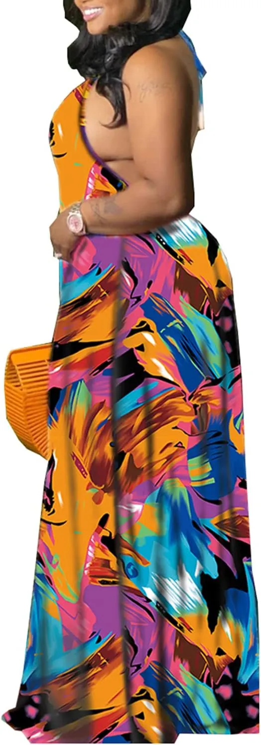 Women's Summer Sundress 2024 Sexy Floral Plus Size Sleeveless Loose Beach Summer Sundress with Pockets