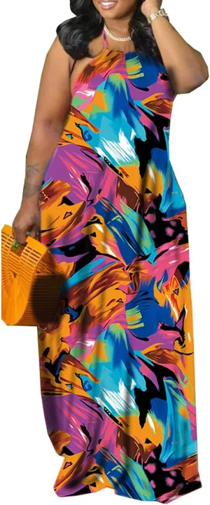 Women's Summer Sundress 2024 Sexy Floral Plus Size Sleeveless Loose Beach Summer Sundress with Pockets