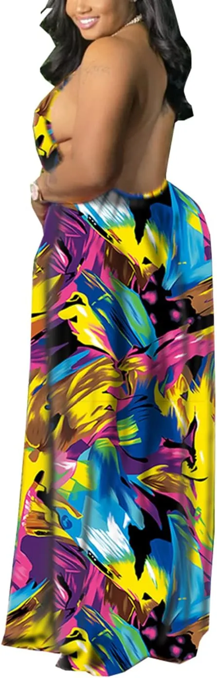Women's Summer Sundress 2024 Sexy Floral Plus Size Sleeveless Loose Beach Summer Sundress with Pockets
