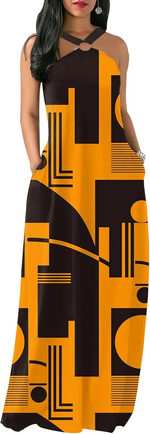 Women's Summer Sundress 2024 Sexy Floral Plus Size Sleeveless Loose Beach Summer Sundress with Pockets