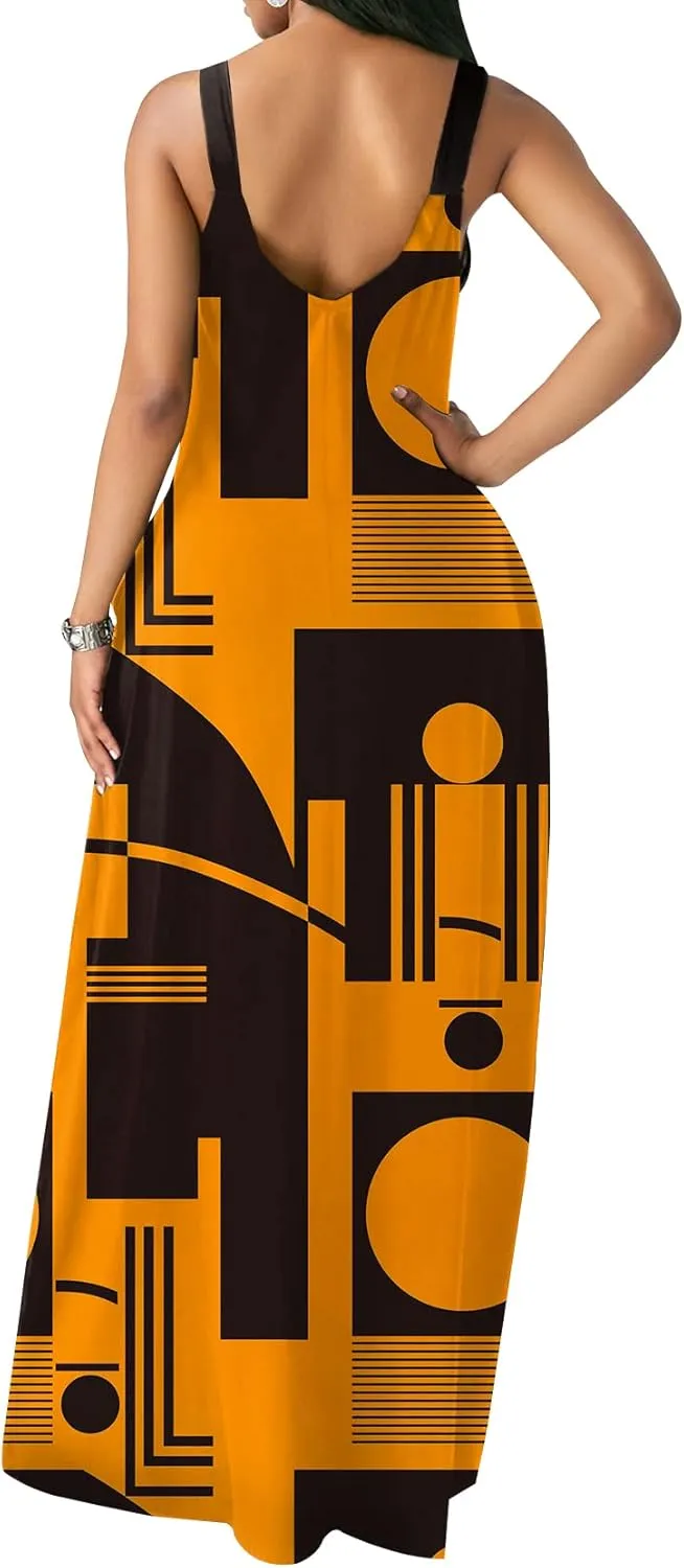 Women's Summer Sundress 2024 Sexy Floral Plus Size Sleeveless Loose Beach Summer Sundress with Pockets
