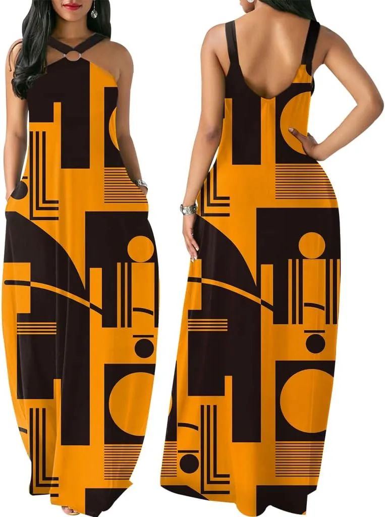 Women's Summer Sundress 2024 Sexy Floral Plus Size Sleeveless Loose Beach Summer Sundress with Pockets