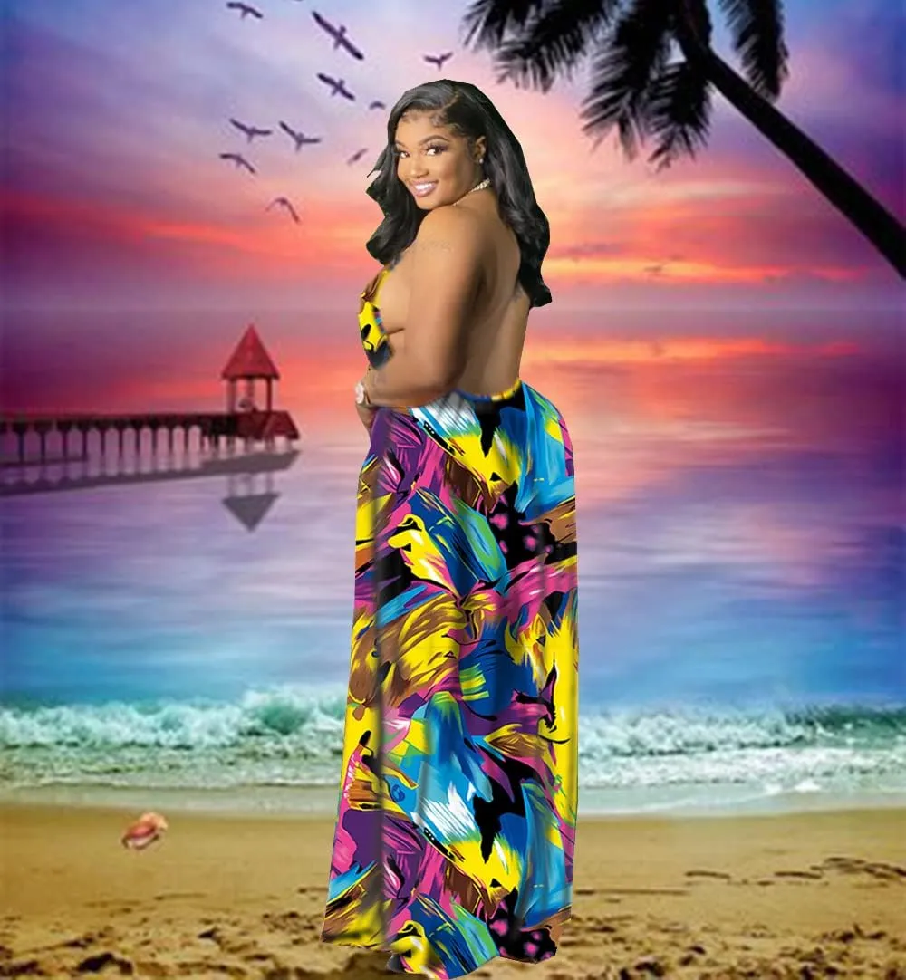 Women's Summer Sundress 2024 Sexy Floral Plus Size Sleeveless Loose Beach Summer Sundress with Pockets