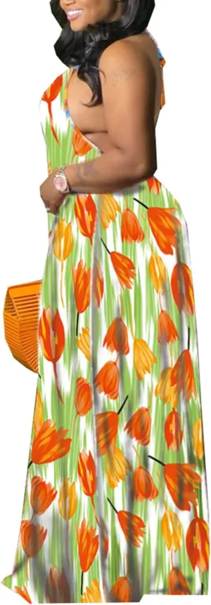 Women's Summer Sundress 2024 Sexy Floral Plus Size Sleeveless Loose Beach Summer Sundress with Pockets