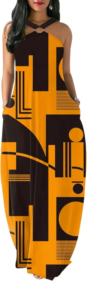 Women's Summer Sundress 2024 Sexy Floral Plus Size Sleeveless Loose Beach Summer Sundress with Pockets