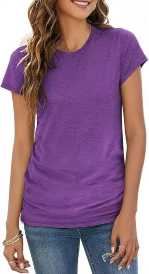 Womens Summer Tunic Tops Cotton Loose Soft Basic Tees Short Sleeve Crew Neck T Shirts Casual Workout Yoga Clothes