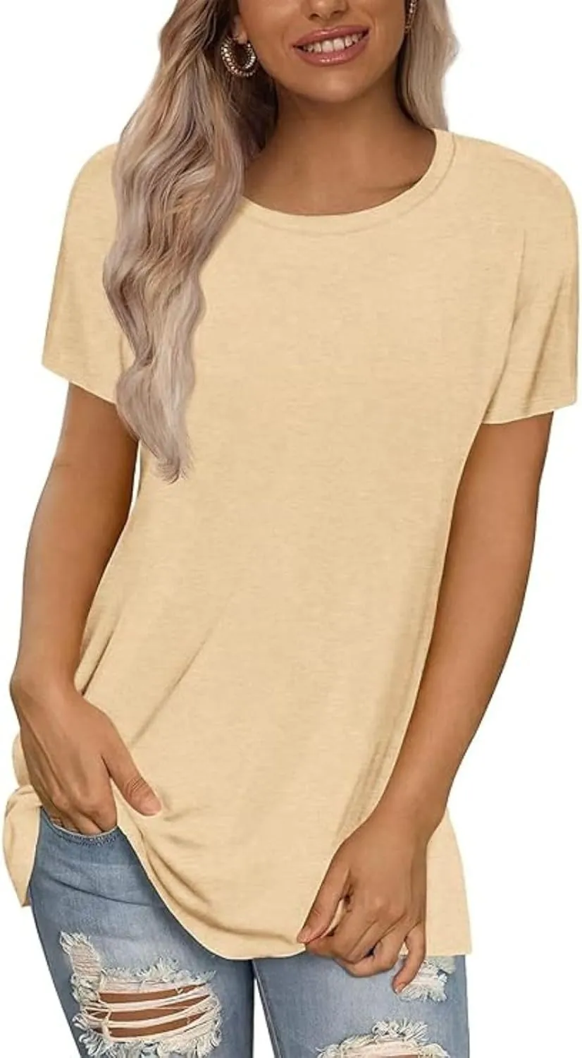 Womens Summer Tunic Tops Cotton Loose Soft Basic Tees Short Sleeve Crew Neck T Shirts Casual Workout Yoga Clothes