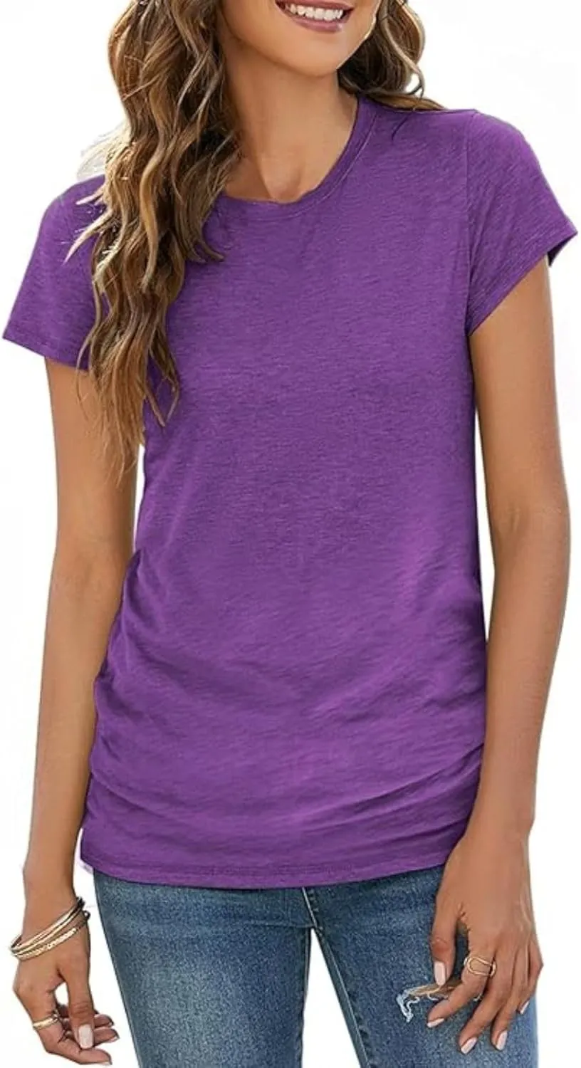 Womens Summer Tunic Tops Cotton Loose Soft Basic Tees Short Sleeve Crew Neck T Shirts Casual Workout Yoga Clothes