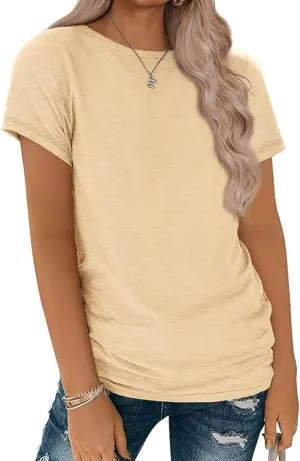 Womens Summer Tunic Tops Cotton Loose Soft Basic Tees Short Sleeve Crew Neck T Shirts Casual Workout Yoga Clothes