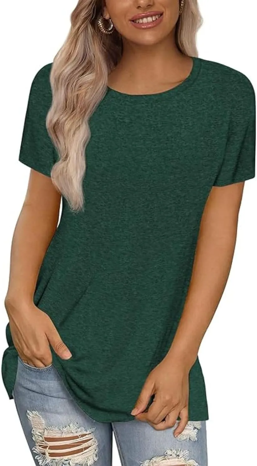 Womens Summer Tunic Tops Cotton Loose Soft Basic Tees Short Sleeve Crew Neck T Shirts Casual Workout Yoga Clothes
