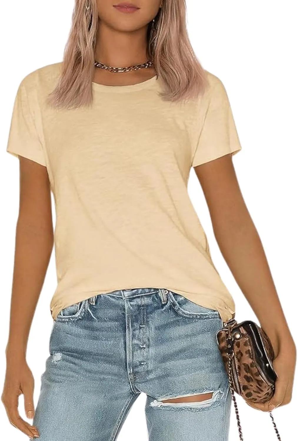 Womens Summer Tunic Tops Cotton Loose Soft Basic Tees Short Sleeve Crew Neck T Shirts Casual Workout Yoga Clothes
