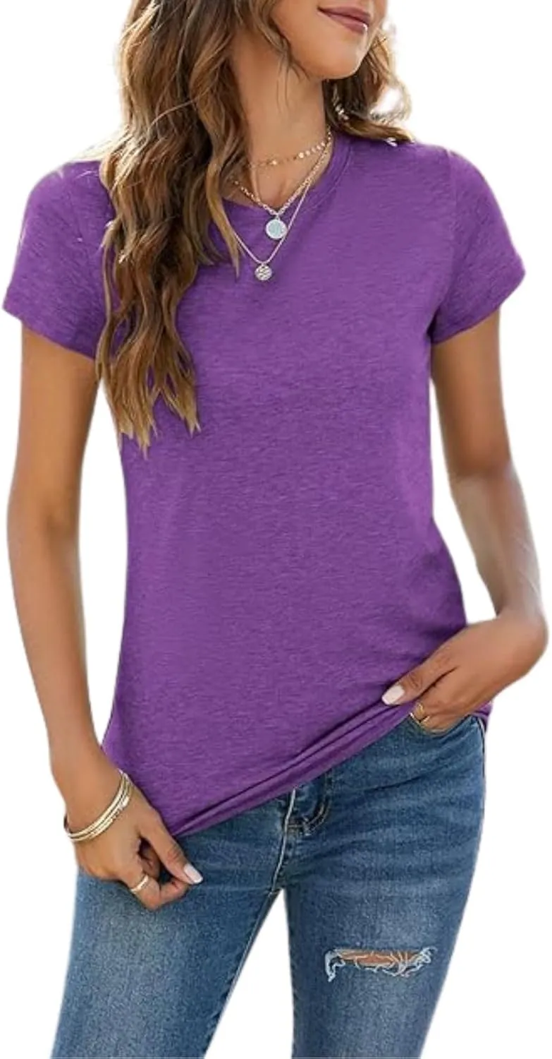 Womens Summer Tunic Tops Cotton Loose Soft Basic Tees Short Sleeve Crew Neck T Shirts Casual Workout Yoga Clothes