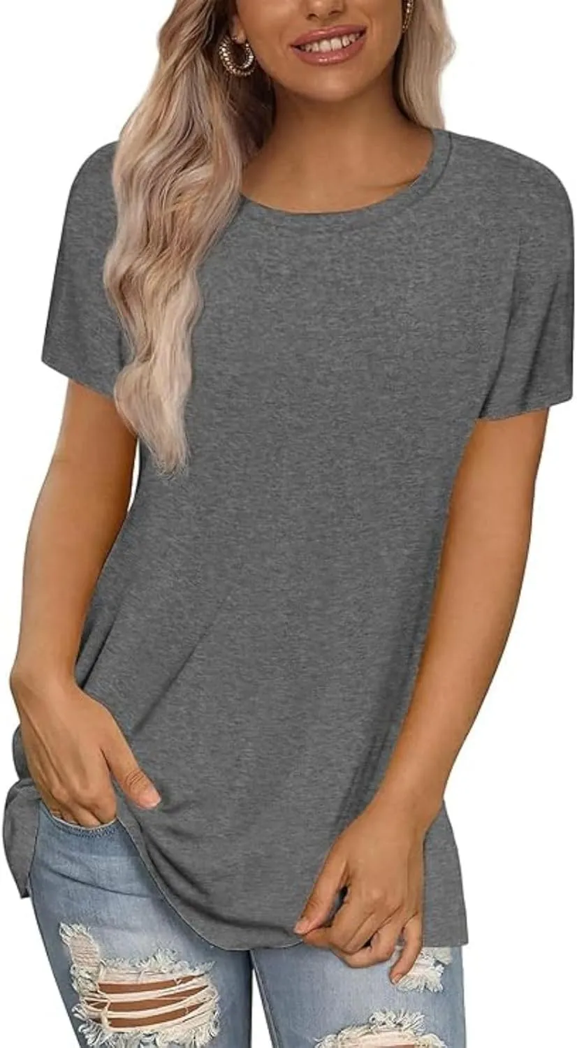 Womens Summer Tunic Tops Cotton Loose Soft Basic Tees Short Sleeve Crew Neck T Shirts Casual Workout Yoga Clothes