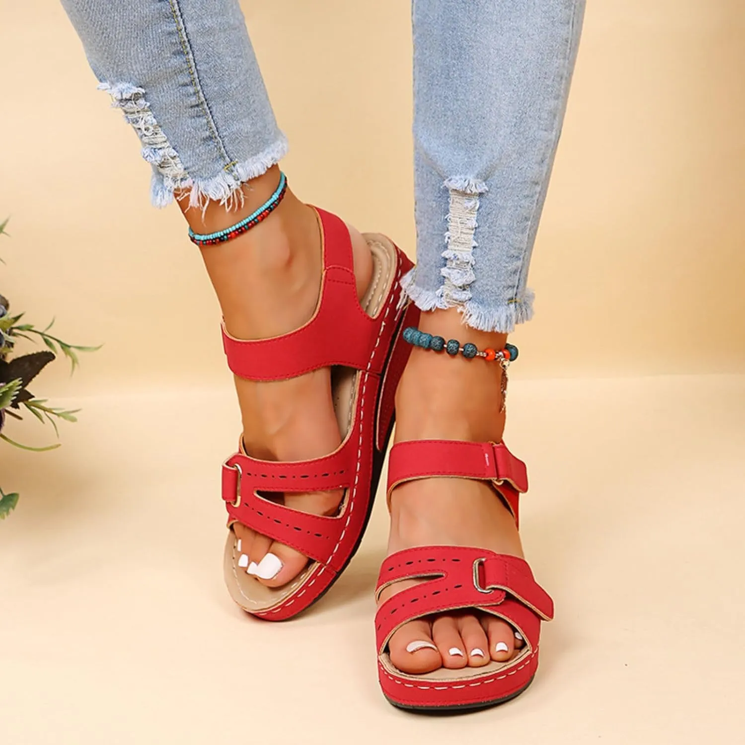 Women's Summer Walking Sandals Comfortable Platform Ankle Strap Shoes, Sport Slingback Elastic Band Platform Shoes Casual Orthopedic Wedge Sandals for Women