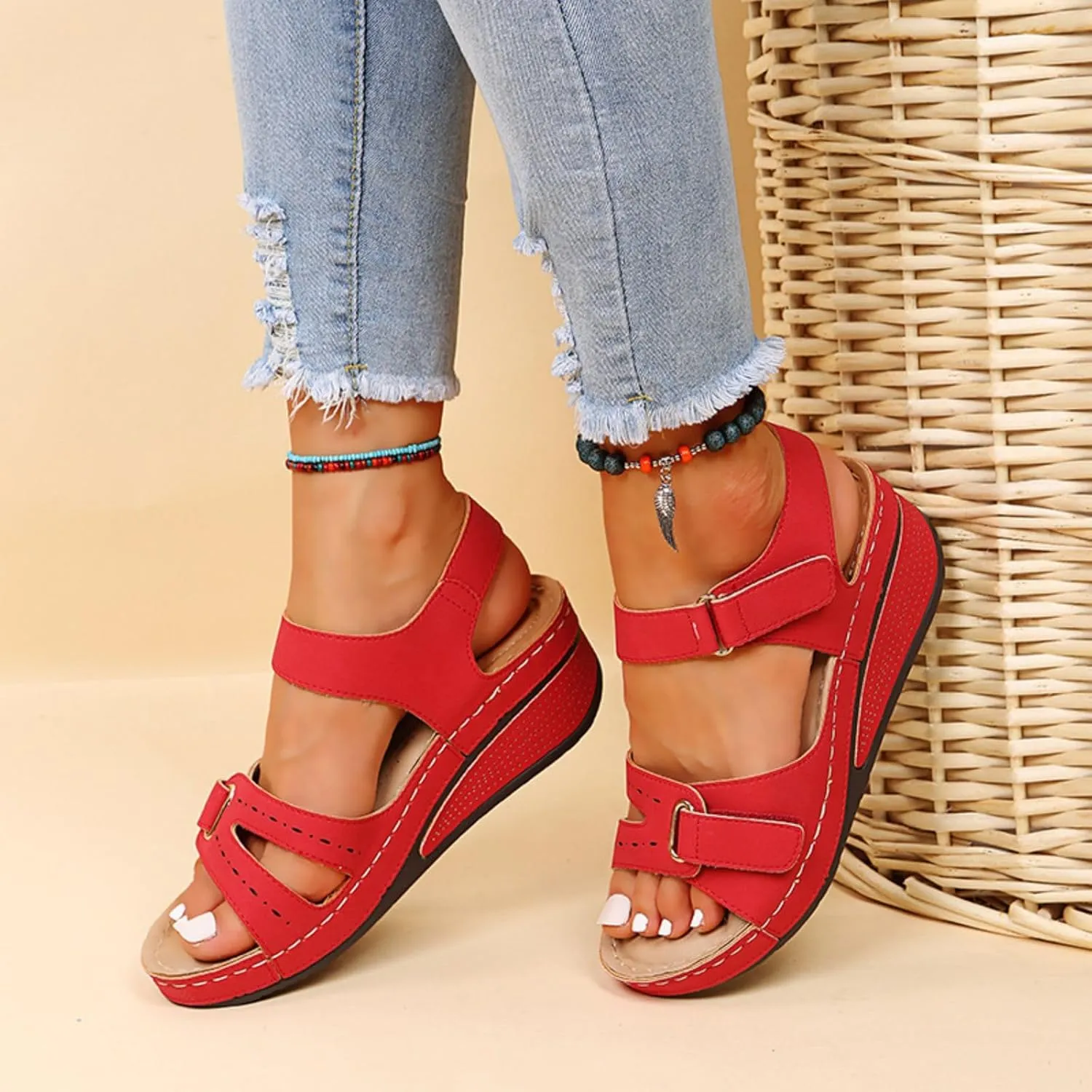 Women's Summer Walking Sandals Comfortable Platform Ankle Strap Shoes, Sport Slingback Elastic Band Platform Shoes Casual Orthopedic Wedge Sandals for Women