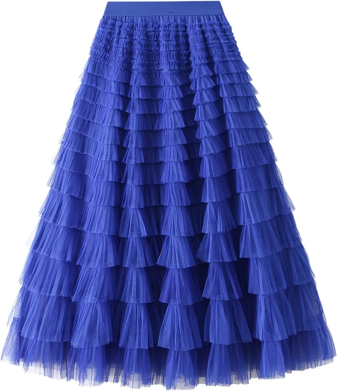 Womens Tiered Tulle Long Skirt A Line High Waist Layered Mesh Midi Skirts Pleated Ruffle Tutu Maxi Party Skirt