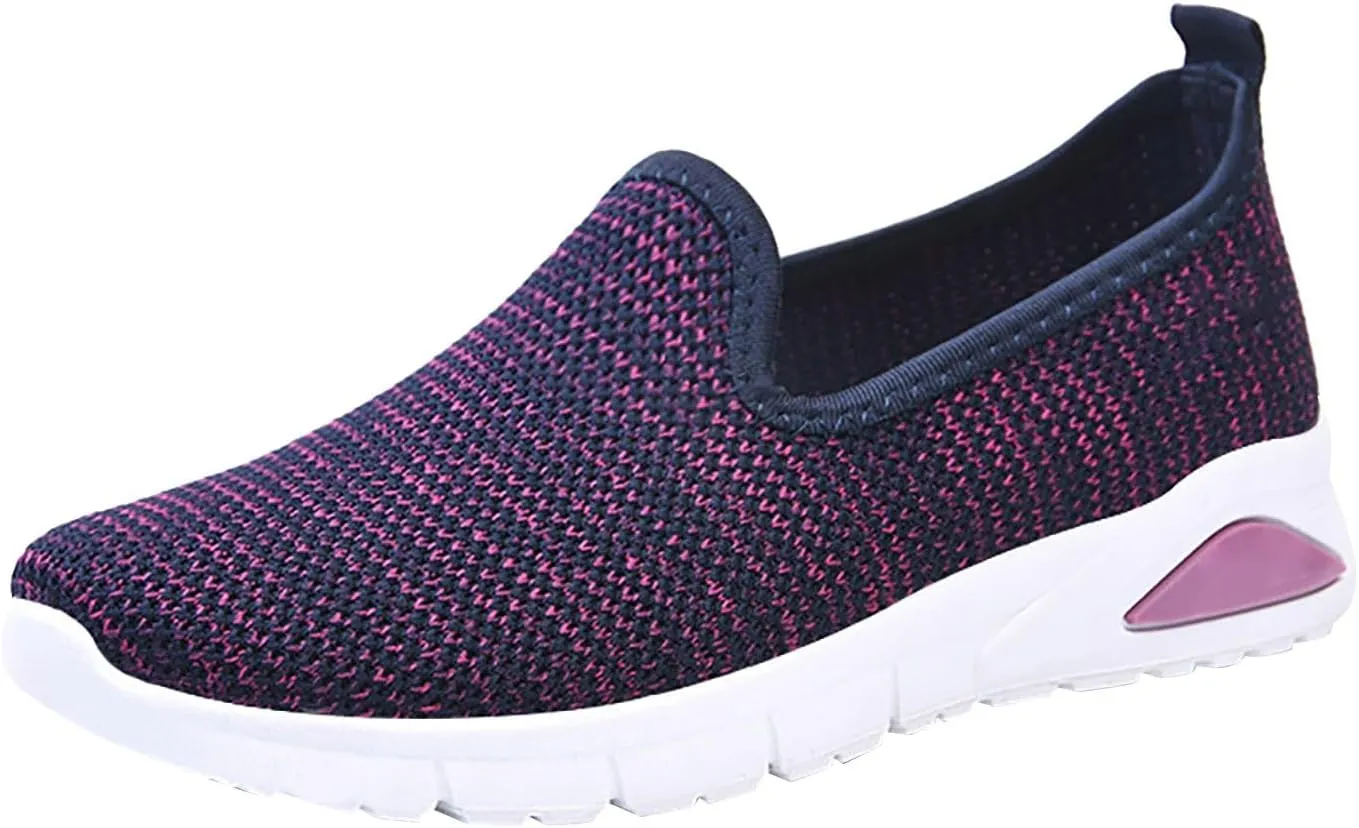 Womens Trainers Slip-On Shoes Breathable Woven Walking Foam Shoes with Wedge Heel for Indoor Use (4 UK Purple)