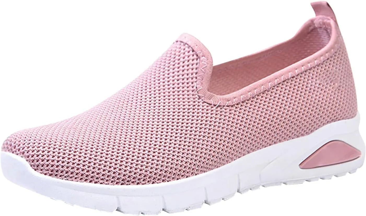 Womens Trainers Slip-On Shoes Breathable Woven Walking Foam Shoes with Wedge Heel for Indoor Use (Soft red)