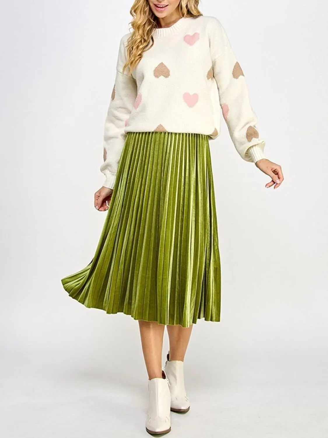 Womens Velvet Pleats Skirt Elastic-Waist A Line Midi Skirts Party Metallic Shiny Skirt
