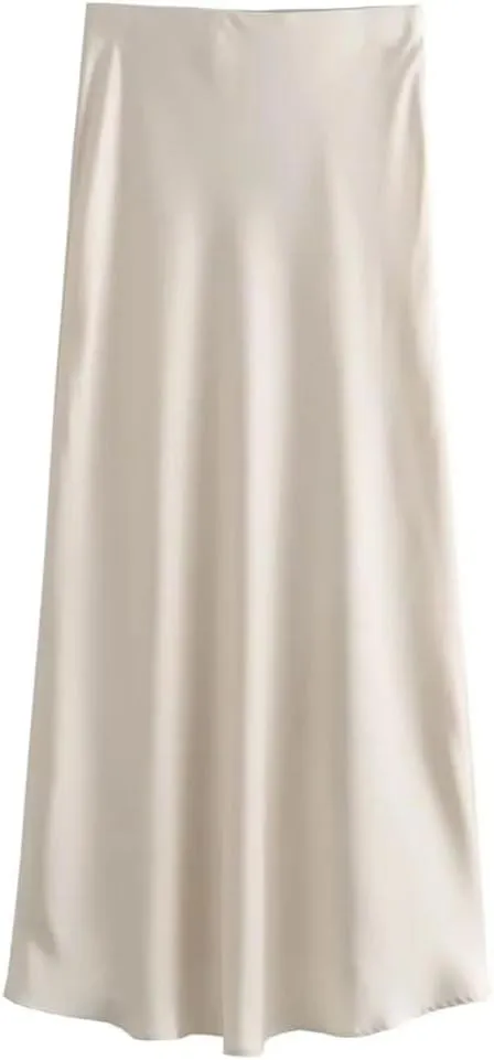 Women's Versatile Silk Satin Texture Midi Skirt Fashion Casual Pleated Skirt Cocktail Party Wedding Skirt