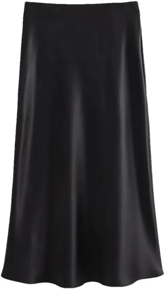 Women's Versatile Silk Satin Texture Midi Skirt Fashion Casual Pleated Skirt Cocktail Party Wedding Skirt