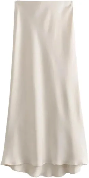 Women's Versatile Silk Satin Texture Midi Skirt Fashion Casual Pleated Skirt Cocktail Party Wedding Skirt