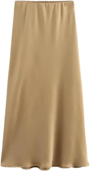 Women's Versatile Silk Satin Texture Midi Skirt Fashion Casual Pleated Skirt Cocktail Party Wedding Skirt