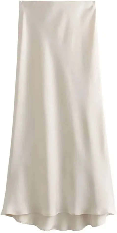 Women's Versatile Silk Satin Texture Midi Skirt Fashion Casual Pleated Skirt Cocktail Party Wedding Skirt