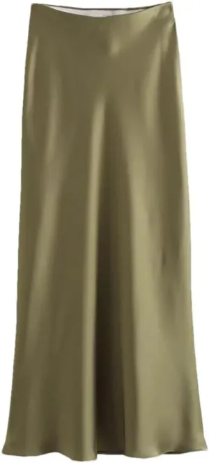 Women's Versatile Silk Satin Texture Midi Skirt Fashion Casual Pleated Skirt Cocktail Party Wedding Skirt