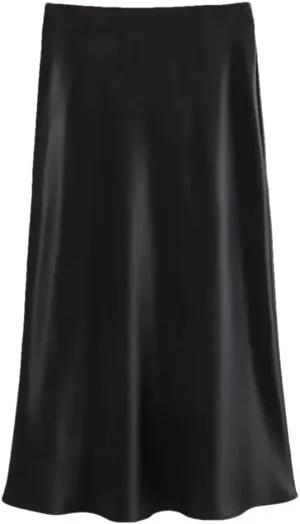 Women's Versatile Silk Satin Texture Midi Skirt Fashion Casual Pleated Skirt Cocktail Party Wedding Skirt