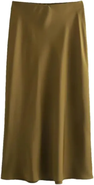 Women's Versatile Silk Satin Texture Midi Skirt Fashion Casual Pleated Skirt Cocktail Party Wedding Skirt