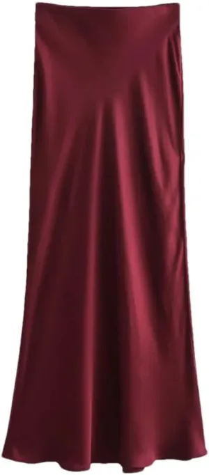 Women's Versatile Silk Satin Texture Midi Skirt Fashion Casual Pleated Skirt Cocktail Party Wedding Skirt