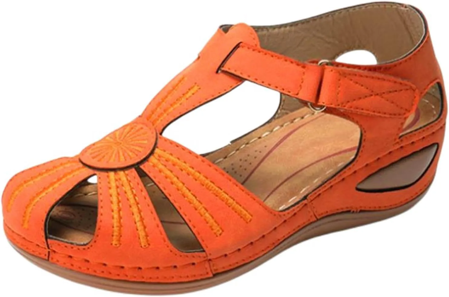 Womens Wedge Closed Toe Sandals Platform Summer Hollow Out Strap Ankle Wedges Shoes Orthopedic Comfy Slip on Bohemia Gladiator Ladies Shoes Beach Casual Athletic Sandals