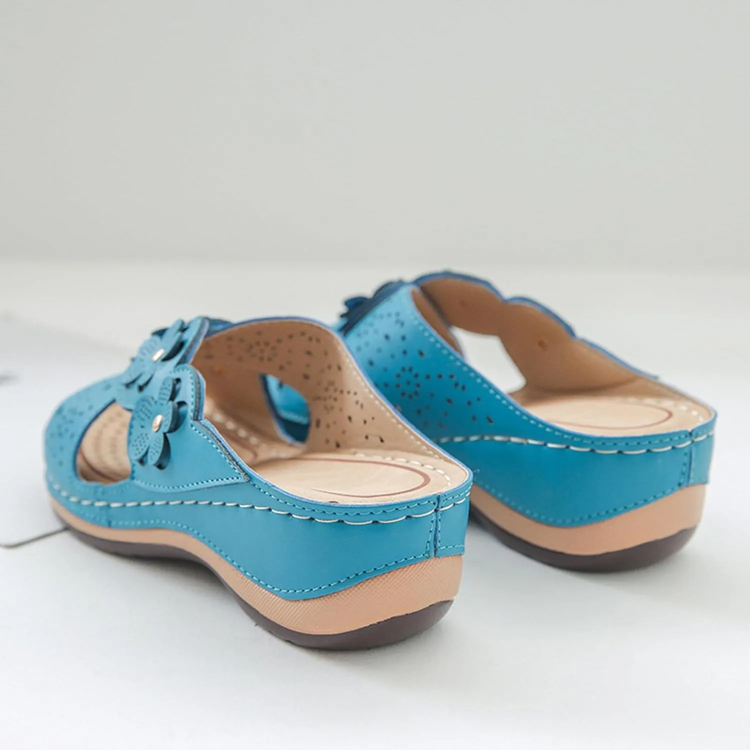 Womens Wedge Sandals Summer Flower Orthopedic Sandals for Women, Comfortable Open Toe Cross Strap Platform Wedges, Casual Slip on Walking Slippers with Arch support