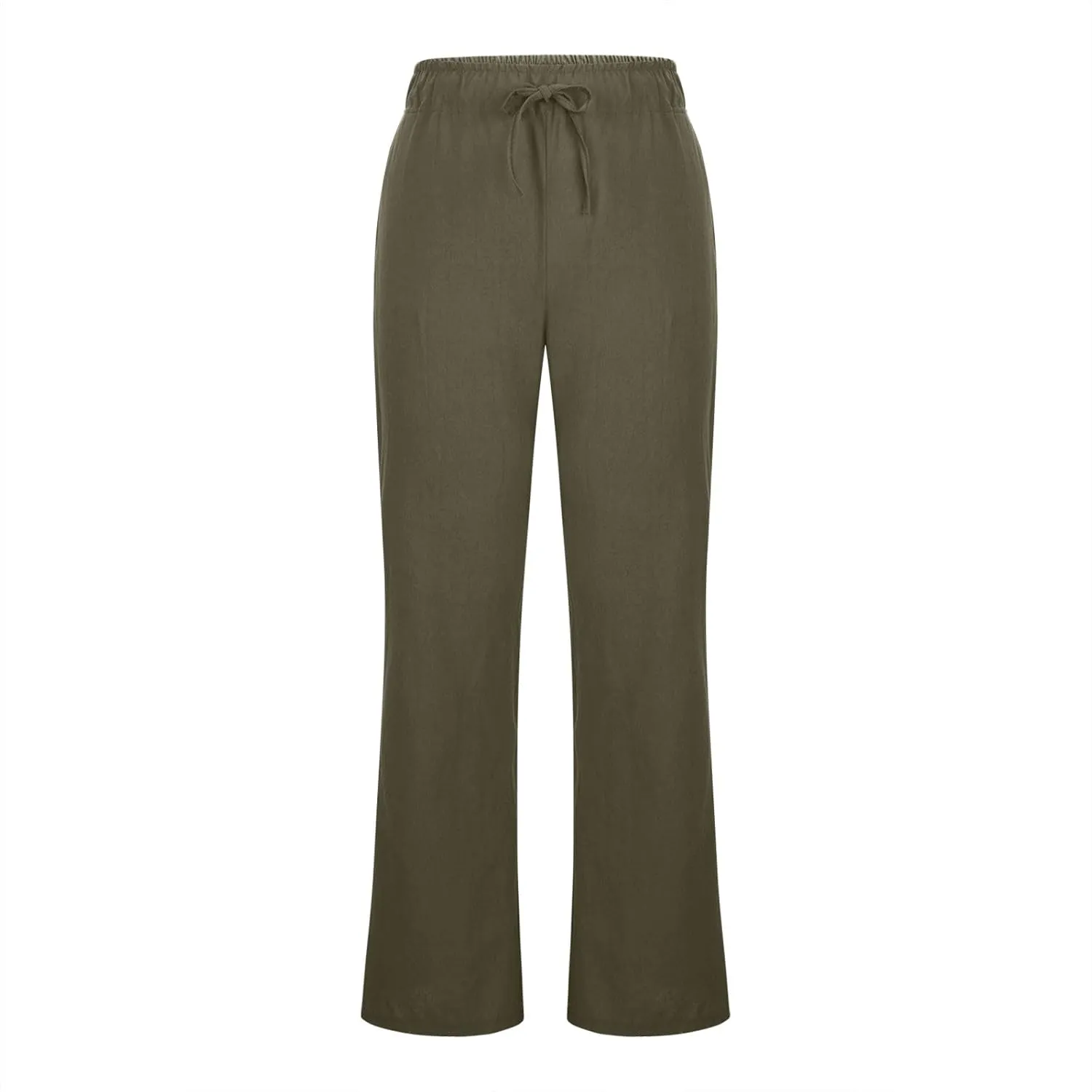Womens Wide Leg Palazzo Pants Cotton Linen Elastic High Waist Pull-On Summer Casual Trousers with Pockets