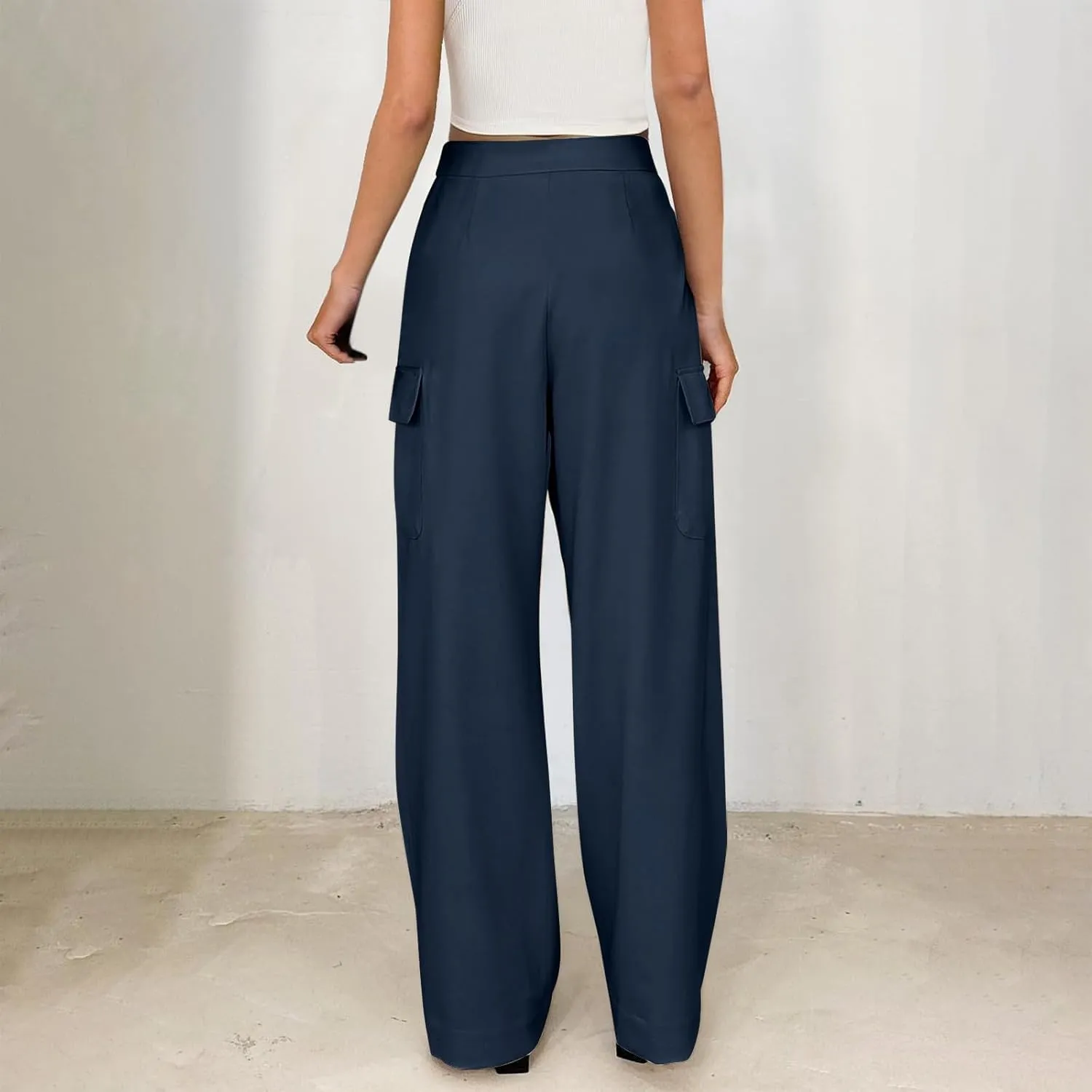 Womens Wide Leg Suit Pants High Waist Business Casual Work Pant Loose Comfy Versatile Dress Trousers with Four Pocket