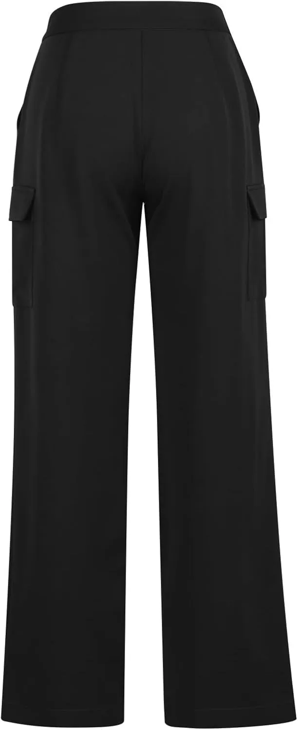 Womens Wide Leg Suit Pants High Waist Business Casual Work Pant Loose Comfy Versatile Dress Trousers with Four Pocket