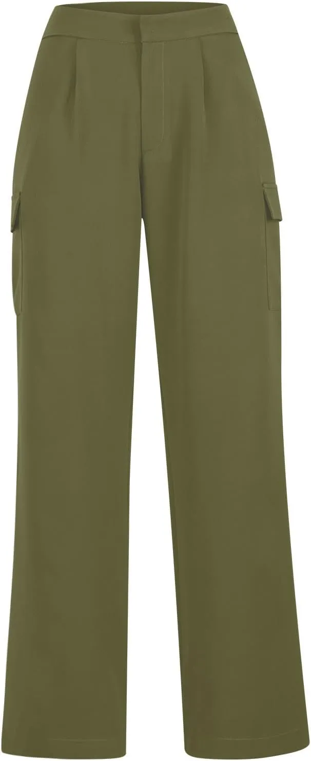 Womens Wide Leg Suit Pants High Waist Business Casual Work Pant Loose Comfy Versatile Dress Trousers with Four Pocket