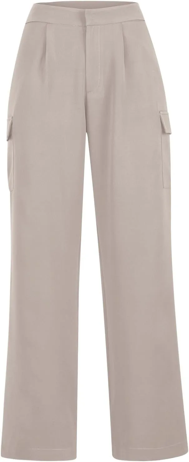 Womens Wide Leg Suit Pants High Waist Business Casual Work Pant Loose Comfy Versatile Dress Trousers with Four Pocket