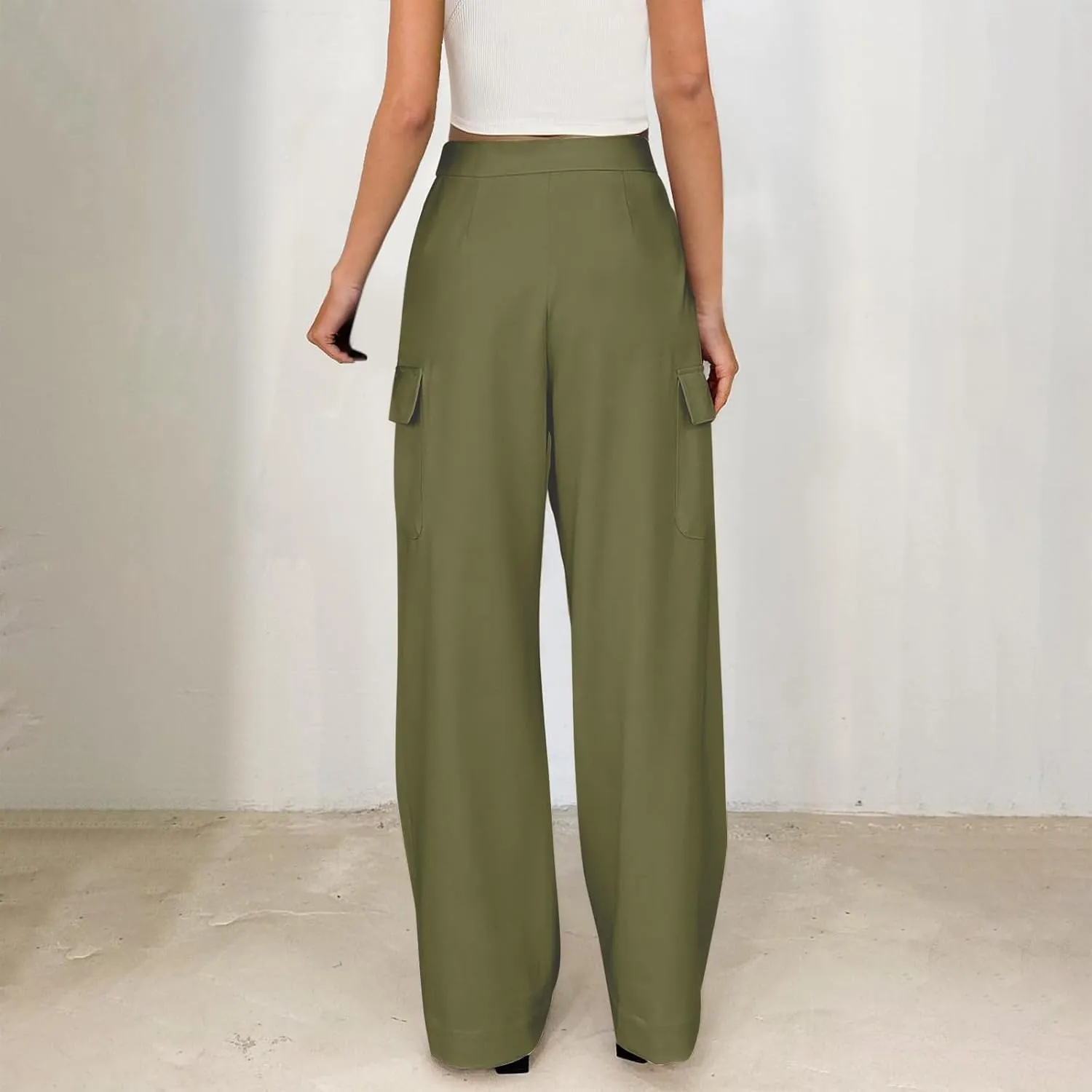 Womens Wide Leg Suit Pants High Waist Business Casual Work Pant Loose Comfy Versatile Dress Trousers with Four Pocket
