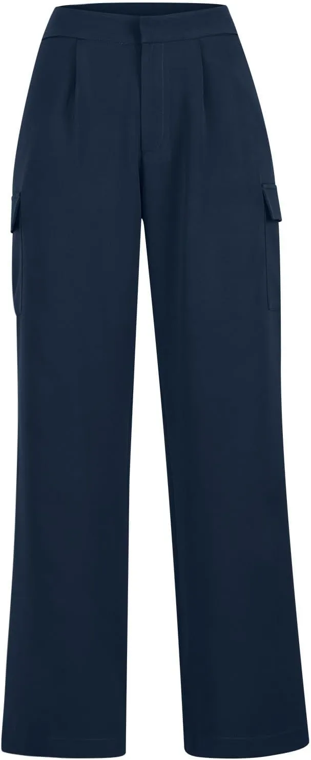Womens Wide Leg Suit Pants High Waist Business Casual Work Pant Loose Comfy Versatile Dress Trousers with Four Pocket