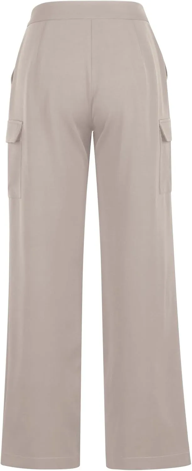 Womens Wide Leg Suit Pants High Waist Business Casual Work Pant Loose Comfy Versatile Dress Trousers with Four Pocket