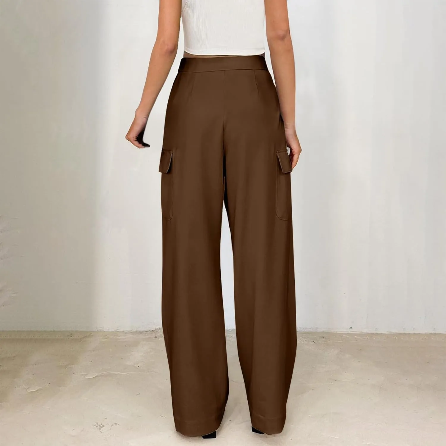 Womens Wide Leg Suit Pants High Waist Business Casual Work Pant Loose Comfy Versatile Dress Trousers with Four Pocket