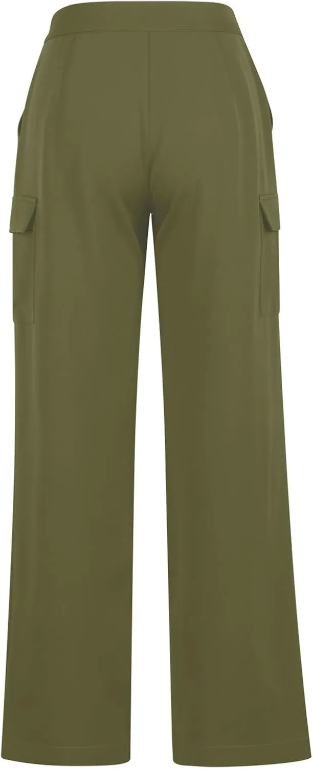 Womens Wide Leg Suit Pants High Waist Business Casual Work Pant Loose Comfy Versatile Dress Trousers with Four Pocket