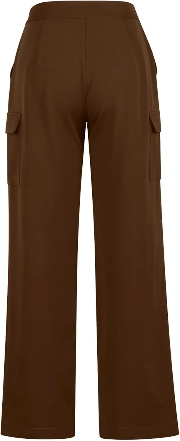 Womens Wide Leg Suit Pants High Waist Business Casual Work Pant Loose Comfy Versatile Dress Trousers with Four Pocket