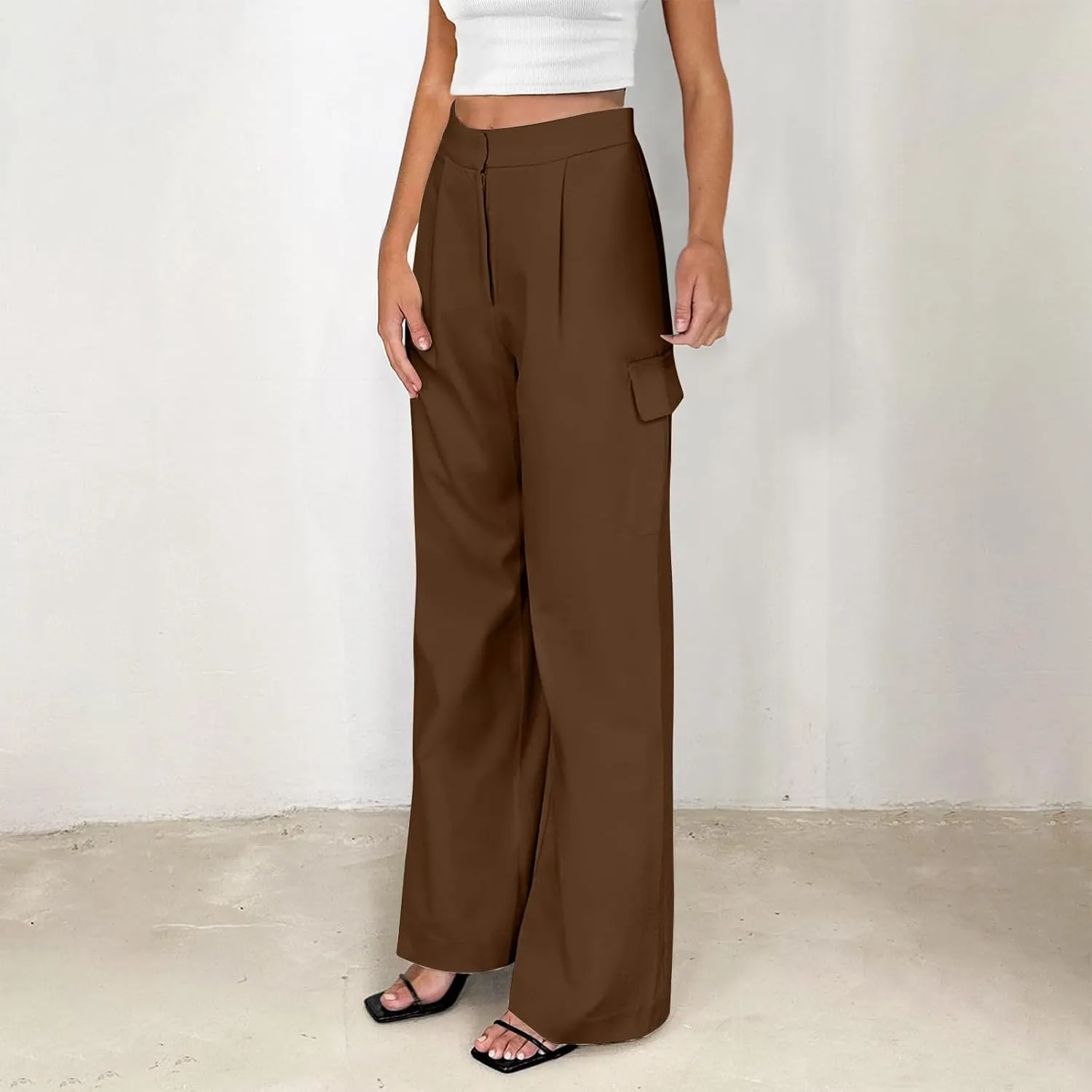 Womens Wide Leg Suit Pants High Waist Business Casual Work Pant Loose Comfy Versatile Dress Trousers with Four Pocket