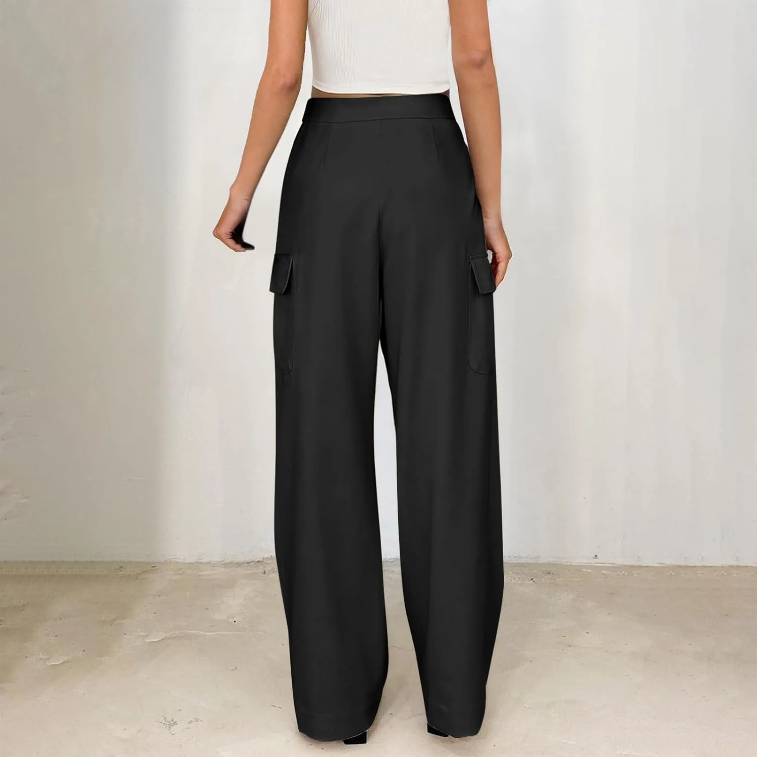 Womens Wide Leg Suit Pants High Waist Business Casual Work Pant Loose Comfy Versatile Dress Trousers with Four Pocket